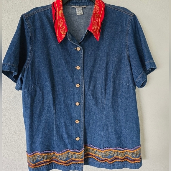 Stone bridge Demin Shirt 1XL Plus Vintage Blue ShortSleeve Chambray Embroidered - Picture 7 of 16